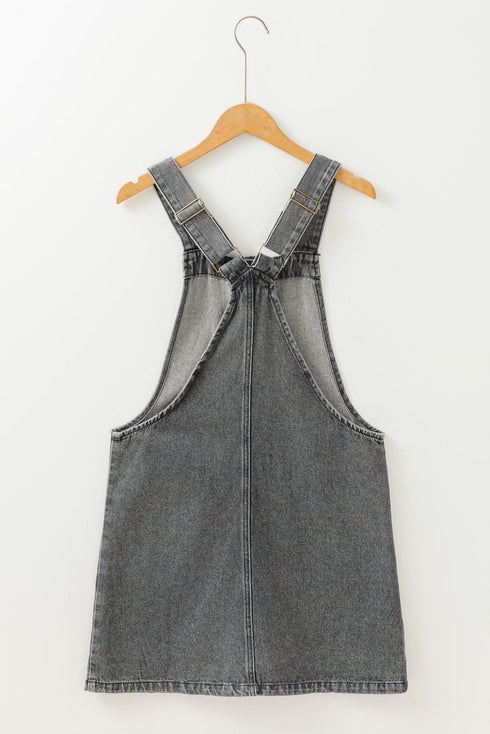 Wide Strap Button Front Pocketed Denim Mini Dress
